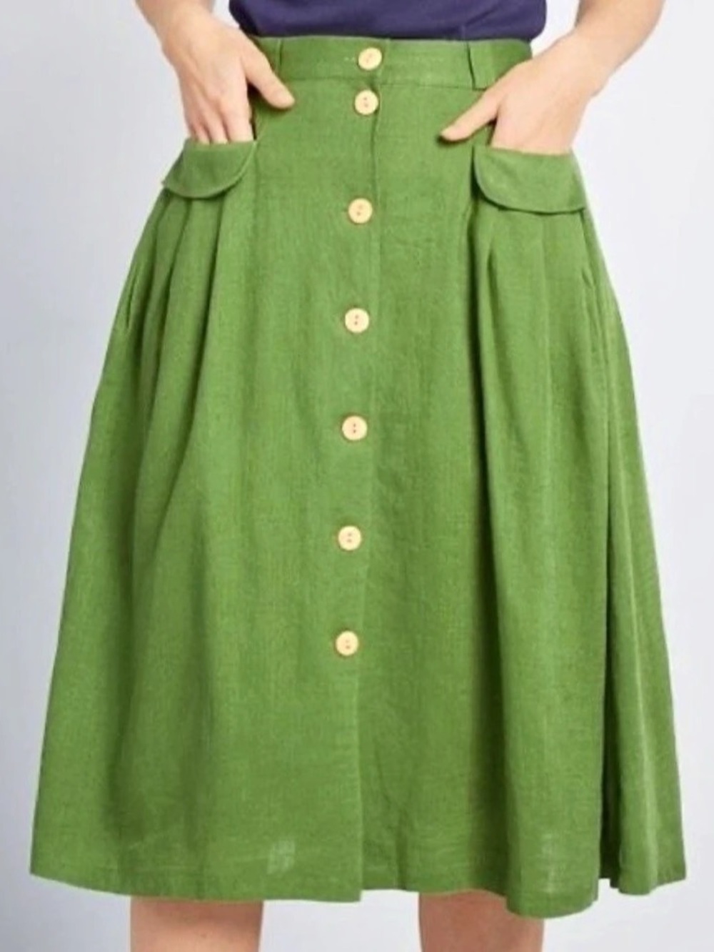 ModCloth Button Front A-Line Skirt Green Size 8